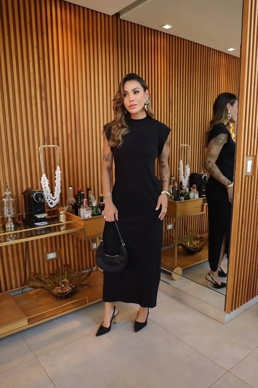 Boutique Dona Ana - Vestido Midi Muscle Preto em Algodão