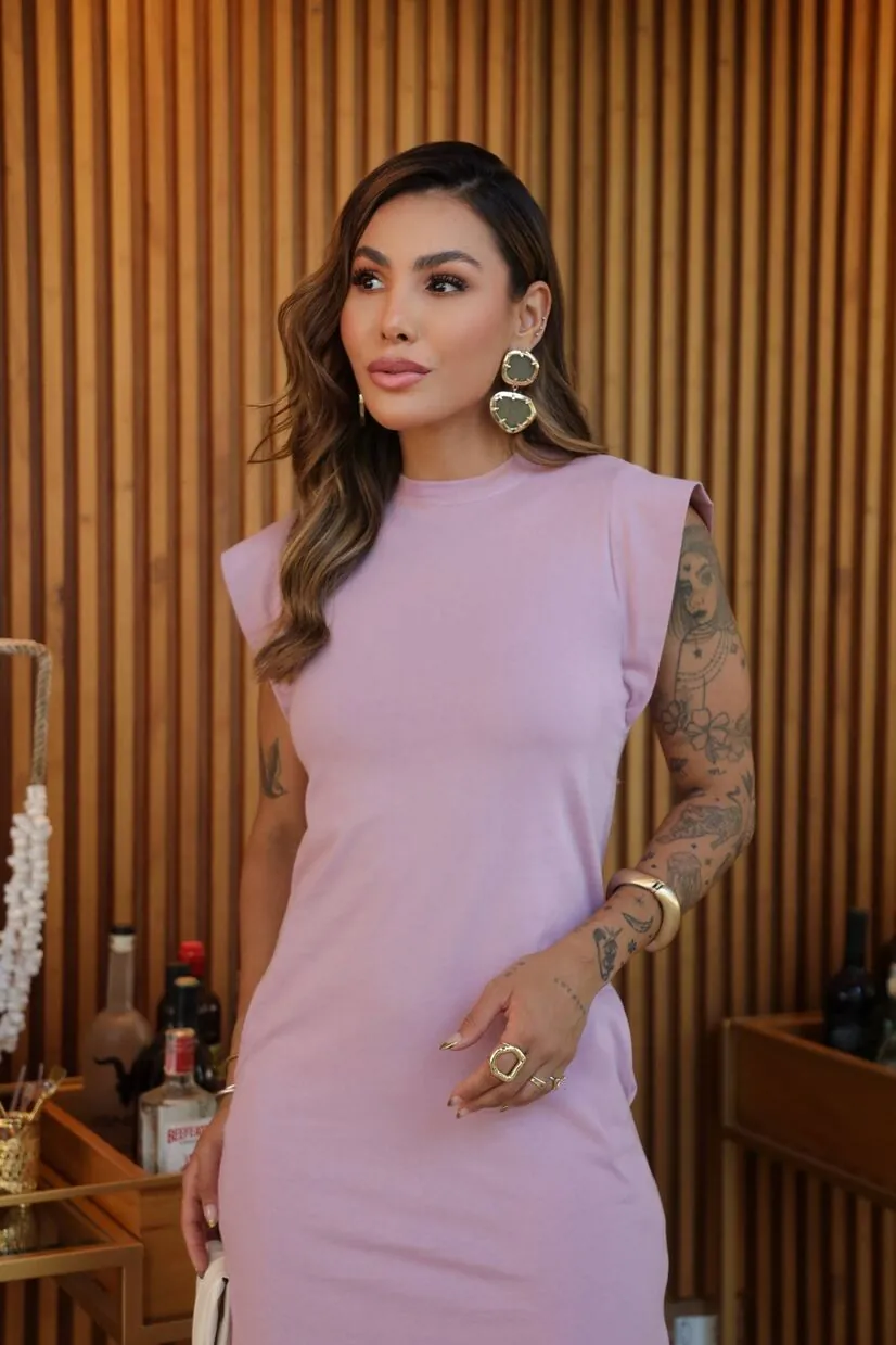 Boutique Dona Ana - Vestido Midi Muscle Diamond Rosé em Algodão