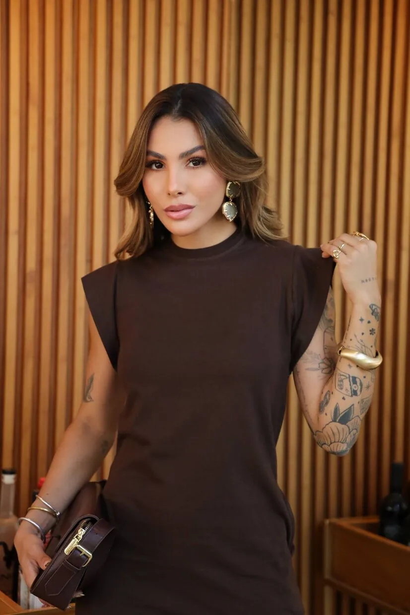Boutique Dona Ana - Vestido Midi Muscle Marrom Cardamom Dark em Algodão