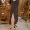 Boutique Dona Ana - Vestido Midi Muscle Marrom Cardamom Dark em Algodão