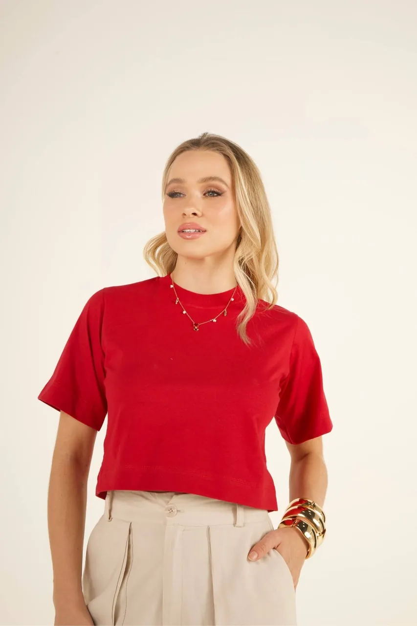 Boutique Dona Ana - Cropped feminino Tradicional Vermelho River Rouge