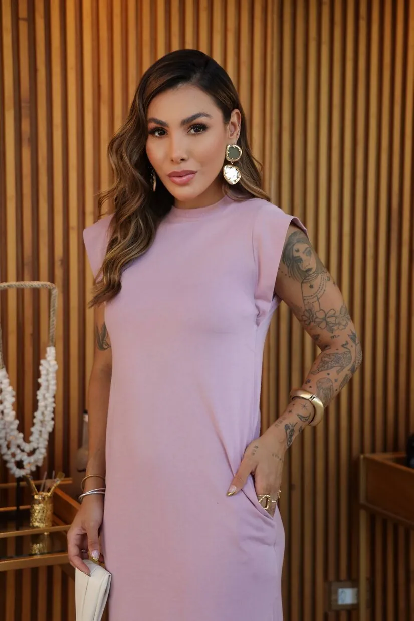 Boutique Dona Ana – Vestido Midi Muscle Diamond Rosé em Algodão Boutique Dona Ana - Vestido Midi Muscle Diamond Rosé em Algodão
