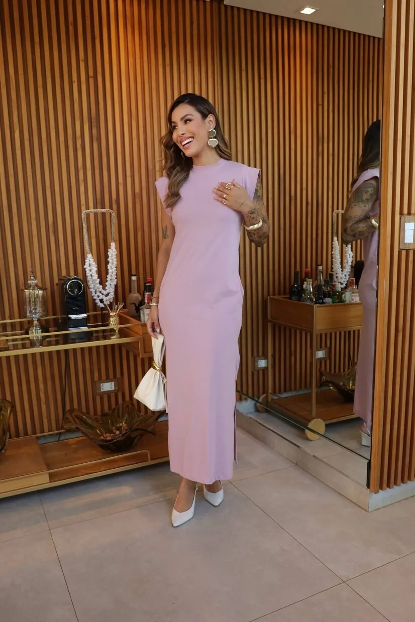 Boutique Dona Ana – Vestido Midi Muscle Diamond Rosé em Algodão Boutique Dona Ana - Vestido Midi Muscle Diamond Rosé em Algodão