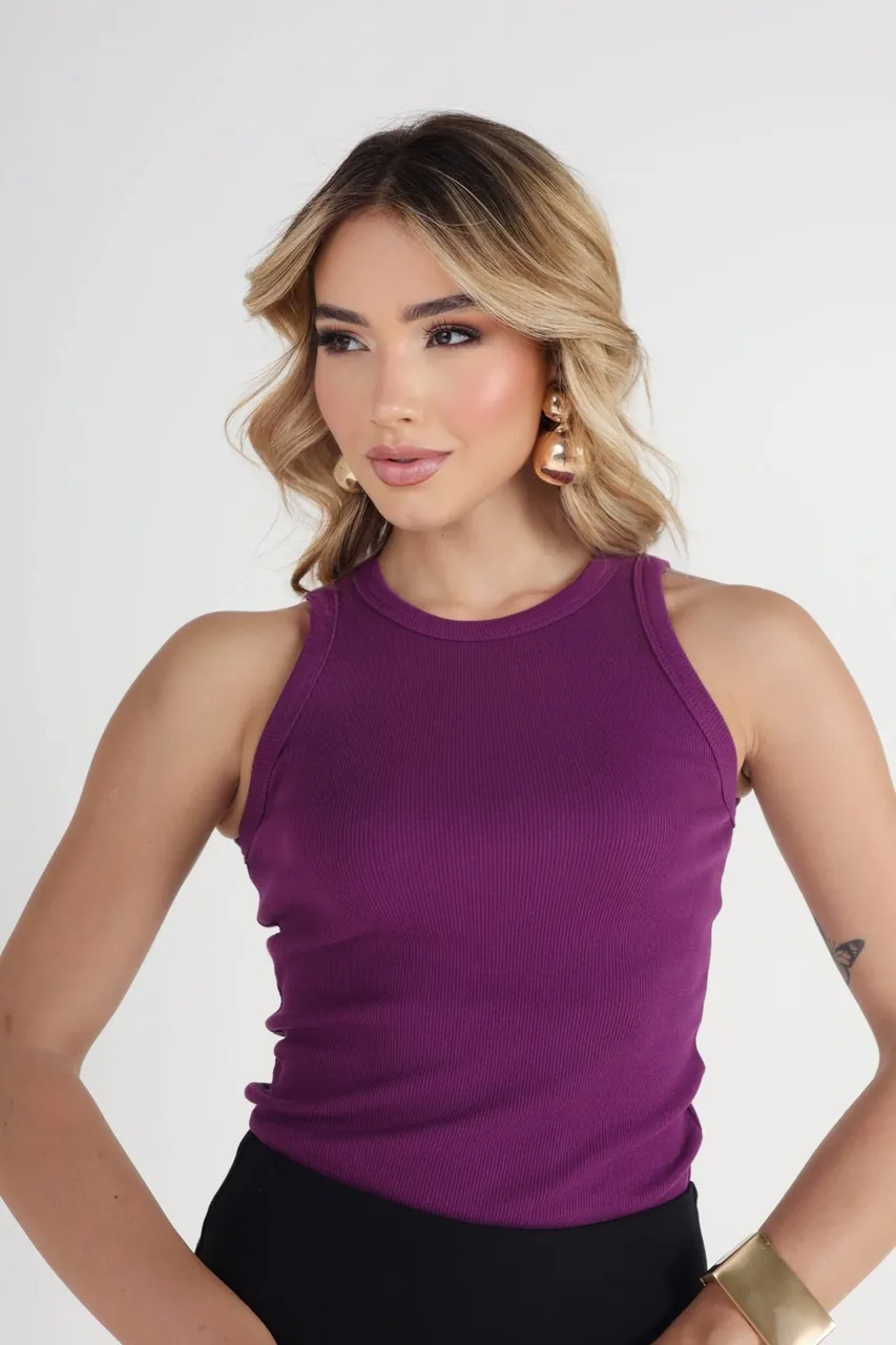 Boutique Dona Ana - Regata Ribana Canelada Roxo Purple Violet – Ajuste Perfeito e Conforto Premium