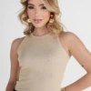 Boutique Dona Ana - Regata Ribana Canelada Bege Areia Feminina em Algodão Premium – Conforto e Versatilidade