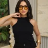 Boutique Dona Ana - Regata Ribana Cor Preta Canelada Nadador Feminina em Algodão Premium