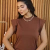 Boutique Dona Ana - Vestido Midi Muscle Marrom Cynnamon em Algodão