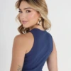 Boutique Dona Ana - Regata Ribana Canelada Azul Satin Feminina – Básica Premium com Caimento Justo