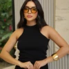 Boutique Dona Ana - Regata Ribana Cor Preta Canelada Nadador Feminina em Algodão Premium