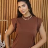 Boutique Dona Ana - Vestido Midi Muscle Marrom Cynnamon em Algodão