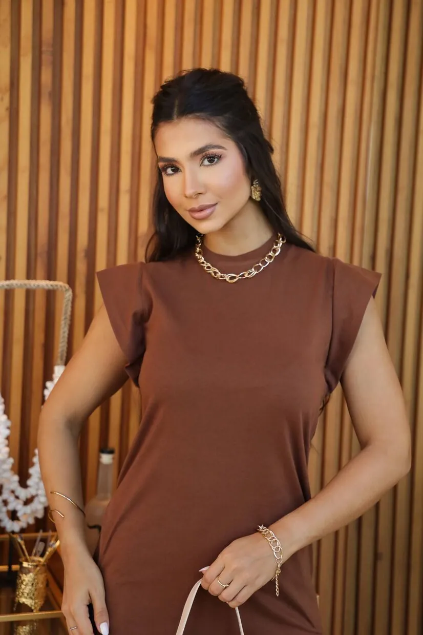 Boutique Dona Ana - Vestido Midi Muscle Marrom Cynnamon em Algodão