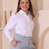 Boutique Dona Ana - Camisa feminina em tricoline Branca com manga lastex – leveza, conforto e elegância