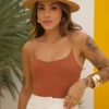 Boutique Dona Ana - Regata Manu Terracota Boheme Feminina em Suplex Santa Constância – Elegante, Moderna e Atemporal