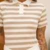 Boutique Dona Ana - T-Shirt Gola Polo Listrada Bege Naturally Feminina em Algodão – Clássica, Confortável e Atemporal