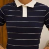 Boutique Dona Ana - T-Shirt Gola Polo Risca de Giz Azul Dark Feminina em Algodão – Elegância Moderna e Conforto Premium