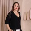Boutique Dona Ana - Conjunto Modal Júlia Preto Feminino com Kimono e Regata – Elegante, Confortável e Versátil