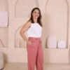 Boutique Dona Ana - Calça Pantalona Alfaiataria Linho Dusty Rose Feminina com Forro – Elegante, Fluida e Sofisticada