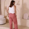 Boutique Dona Ana - Calça Pantalona Alfaiataria Linho Dusty Rose Feminina com Forro – Elegante, Fluida e Sofisticada