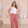 Boutique Dona Ana - Calça Pantalona Alfaiataria Linho Dusty Rose Feminina com Forro – Elegante, Fluida e Sofisticada