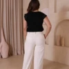 Boutique Dona Ana - Calça Pantalona Alfaiataria Linho Off White Feminina com Forro – Elegante, Leve e Atemporal