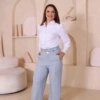 Boutique Dona Ana - Calça Pantalona Azul Claro de Alfaiataria com Cinto – Sofisticação, Elegância e Caimento Impecável