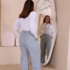 Boutique Dona Ana - Calça Pantalona Azul Claro de Alfaiataria com Cinto – Sofisticação, Elegância e Caimento Impecável