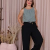 Boutique Dona Ana - Calça Social Alfaiataria Pantalona Preta Feminina em Tecido Marrant – Elegância Atemporal e Caimento Sofisticado