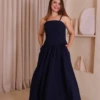 Boutique Dona Ana - Vestido Midi Íris Azul Petróleo com Bojo e Lastex – Elegante, Fluido e Atemporal