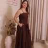 Boutique Dona Ana - Vestido Midi Íris Marrom com Bojo e Lastex – Sofisticado, Moderno e Atemporal
