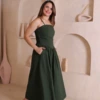 Boutique Dona Ana - Vestido Midi Íris Verde Militar com Bojo e Lastex – Moderno, Elegante e Versátil