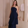 Boutique Dona Ana - Vestido Midi Lírio Azul Petróleo em Camadas com Lastex – Elegante, Fluido e Sofisticado