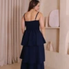 Boutique Dona Ana - Vestido Midi Lírio Azul Petróleo em Camadas com Lastex – Elegante, Fluido e Sofisticado