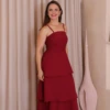 Boutique Dona Ana - Vestido Midi Lírio Rosa Deep Pink em Camadas com Lastex – Feminino, Moderno e Elegante