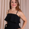 Boutique Dona Ana - Vestido Midi Lótus Preto com Babado, Faixa Removível e Bolsos – Clássico, Elegante e Sofisticado