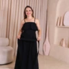 Boutique Dona Ana - Vestido Midi Lótus Preto com Babado, Faixa Removível e Bolsos – Clássico, Elegante e Sofisticado