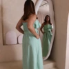 Boutique Dona Ana - Vestido Midi Lótus Verde Água com Babado, Faixa Removível e Bolsos – Delicado, Elegante e Sofisticado