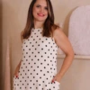Boutique Dona Ana - Vestido Midi Poá Off White em Crepe de Malha com Bolsos – Delicadeza Elegante e Sofisticação Atemporal