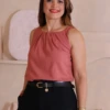 Boutique Dona Ana - Regata Social Feminina Rosa Queimado com Pregas no Decote – Delicada, Elegante e Sofisticada